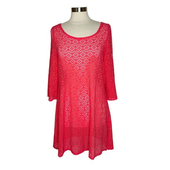 Miraclesuit Pink Fishnet Coverup Tunic Women’s L XL - Picture 1 of 8